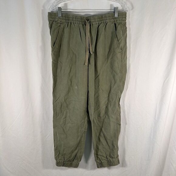 J. Crew Linen Blend Joggers Women's 8 Green Pull On Drawstring Pockets High Rise - Picture 1 of 11